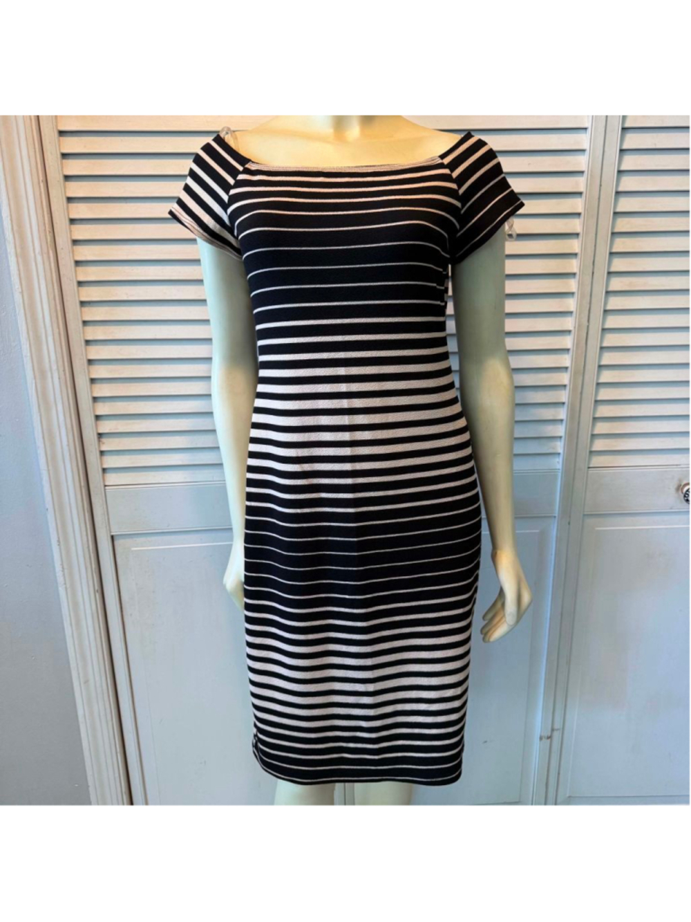 Women's Brat Star Black & White Striped Short Sleeve Dress XL